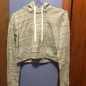 Very cute grey, white and black cropped hoodie!